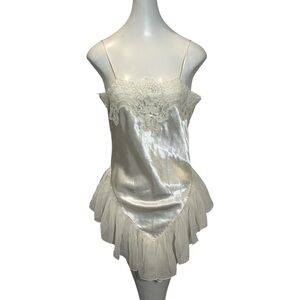 Jonquil M Satin Lace Ivory Babydoll Chemise Teddy Bridal Lingerie Bodysuit Vtg